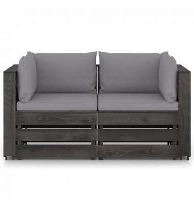 Dvivietė sodo sofa su pagalvėlėmis, pilkai impregnuota mediena - Lauko baldų komplektai - 2