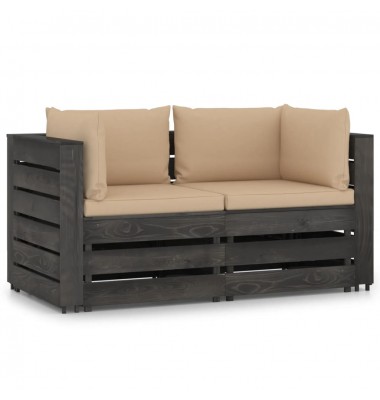 Dvivietė sodo sofa su pagalvėlėmis, pilkai impregnuota mediena - Lauko baldų komplektai - 1