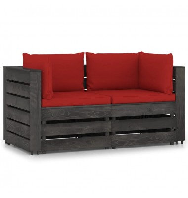 Dvivietė sodo sofa su pagalvėlėmis, pilkai impregnuota mediena - Lauko baldų komplektai - 1