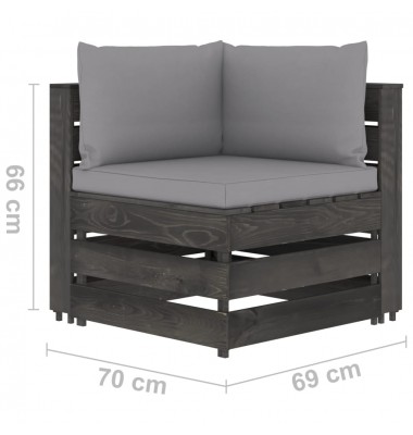 Trivietė sodo sofa su pagalvėlėmis, pilkai impregnuota mediena - Lauko baldų komplektai - 9