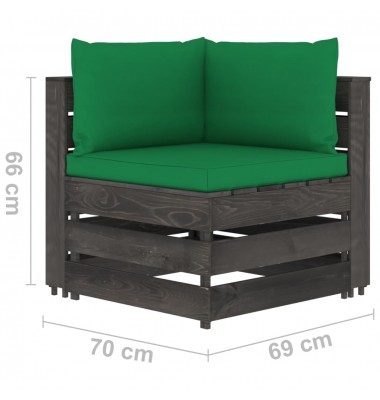 Trivietė sodo sofa su pagalvėlėmis, pilkai impregnuota mediena - Lauko baldų komplektai - 10