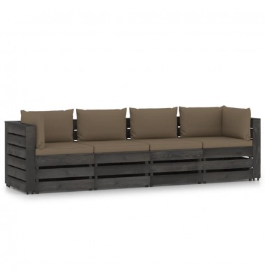  Keturvietė sodo sofa su pagalvėmis, pilkai impregnuota mediena - Lauko baldų komplektai - 1