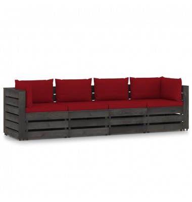  Keturvietė sodo sofa su pagalvėmis, pilkai impregnuota mediena - Lauko baldų komplektai - 1