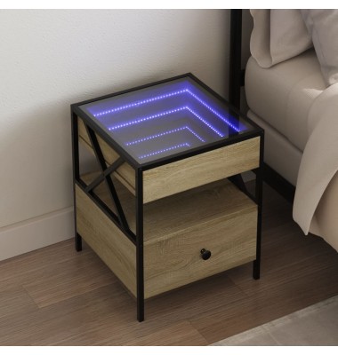  Naktinis staliukas su Infinity LED, ąžuolo, 40x40x51cm - Naktinės spintelės - 1