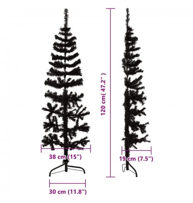  Siaura dirbtinė pusinė Kalėdų eglutė su stovu, juoda, 120cm - Kalėdinės eglutės - 8