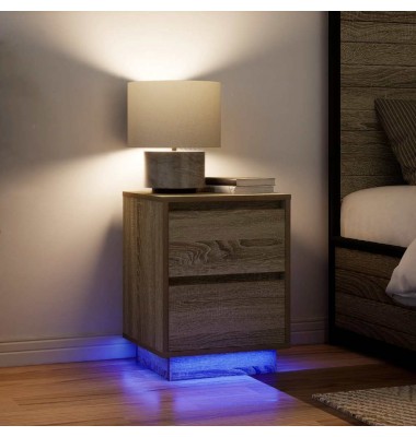  Spintelės prie lovos su LED lemputėmis 2 vnt Sonoma ąžuolas - Naktinės spintelės - 1