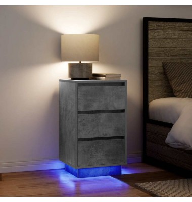  naktinė spintelė su LED lemputėmis Betoninė pilka 38x34x65 cm - Naktinės spintelės - 1