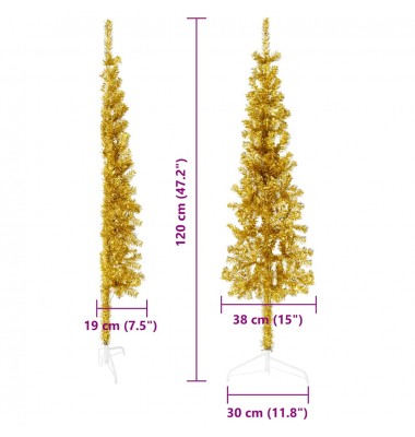  Siaura dirbtinė pusinė Kalėdų eglutė su stovu, auksinė, 120cm - Kalėdinės eglutės - 8