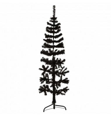  Siaura dirbtinė pusinė Kalėdų eglutė su stovu, juoda, 150cm - Kalėdinės eglutės - 1