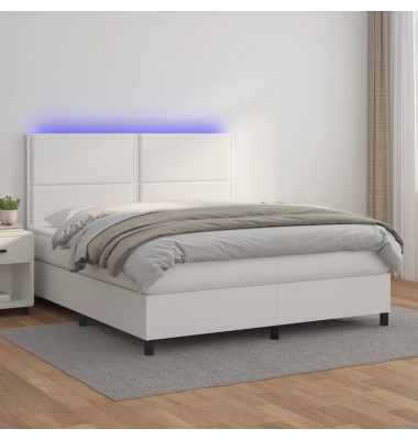 Lova su spyruoklėmis/čiužiniu/LED, balta 180x200cm dirbtinė oda - Lovos - 1