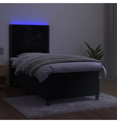 Lova su spyruoklėmis/čiužiniu/LED, juoda, 80x200cm, aksomas - Lovos - 4
