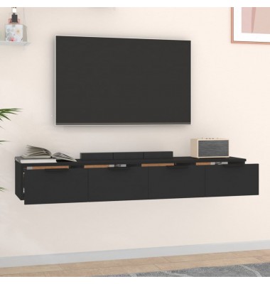  Sieninės spintelės, 2vnt., juodos, 68x30x20cm, apdirbta mediena - Pakabinamos lentynos, spintelės - 3
