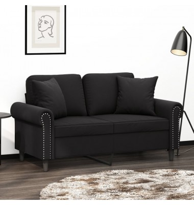  Dvivietė sofa su pagalvėlėmis, juodos spalvos, 120cm, aksomas - Sofos, sofos-lovos - 1