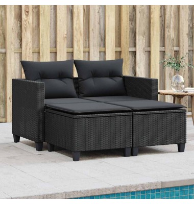  Dvivietė sodo sofa su taburetėmis, juodos spalvos, poliratanas - Lauko sofos, lovos - 1