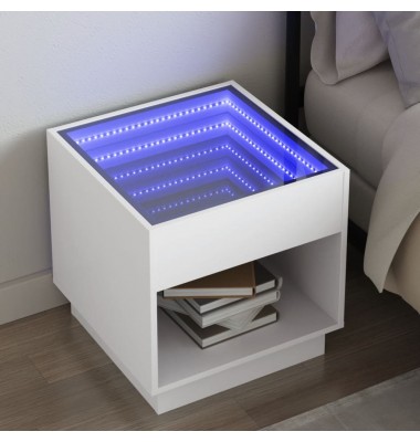  Naktinis staliukas su Infinity LED, baltas, 50x50x50cm - Naktinės spintelės - 1