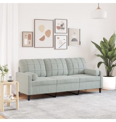  Trivietė sofa su pagalvėlėmis, šviesiai pilka, 180cm, aksomas - Sofos, sofos-lovos - 1