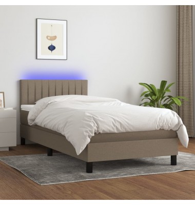  Lova su spyruoklėmis/čiužiniu/LED, taupe, 100x200 cm, audinys - Lovos - 1