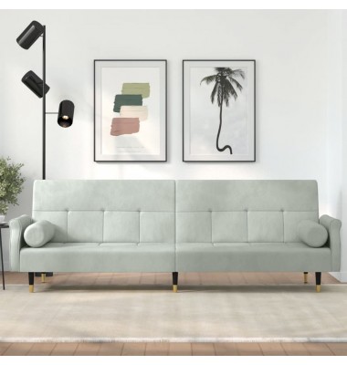  Sofa-lova su pagalvėlėmis, šviesiai pilkos spalvos, aksomas - Sofos, sofos-lovos - 1