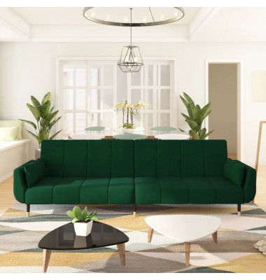  Dvivietė sofa-lova su dvejomis pagalvėmis, žalia, aksomas - Sofos, sofos-lovos - 1