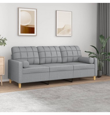  Trivietė sofa su pagalvėlėmis, šviesiai pilka, 180cm, audinys - Sofos, sofos-lovos - 1