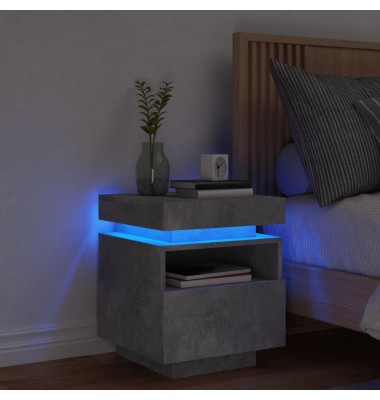  Naktinė spintelė su LED lemputėmis, betono pilka, 40x39x48,5cm - Naktinės spintelės - 1