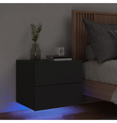  Prie sienos montuojama naktinė spintelė su LED, juoda - Naktinės spintelės - 1