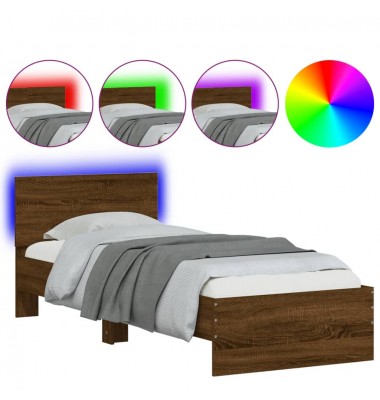  Lovos rėmas su galvūgaliu ir LED lemputėmis, rudas, 75x190cm - Lovos - 2