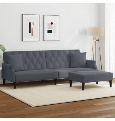  Dvivietė sofa-lova su pagalvėmis ir pakoja, pilka, aksomas - Sofos, sofos-lovos - 1
