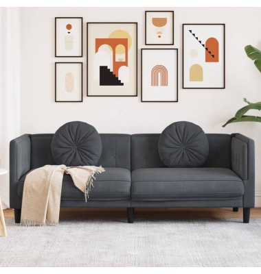  Trivietė sofa su pagalvėlėmis, tamsiai pilkos spalvos, aksomas - Sofos, sofos-lovos - 1
