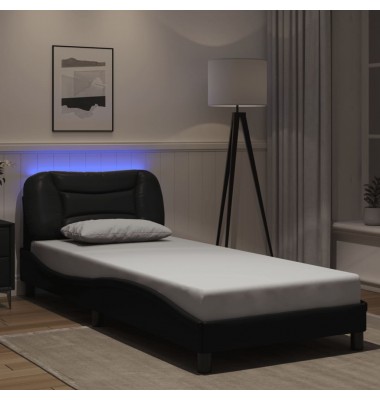  Lovos rėmas su LED, juodos spalvos, 90x200cm, dirbtinė oda - Lovos - 1