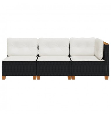  Trivietė sodo sofa su pagalvėlėmis, juodos spalvos, poliratanas - Lauko sofos, lovos - 4