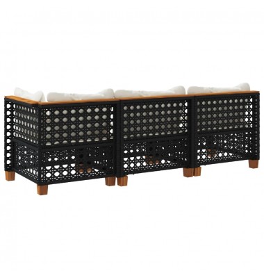  Trivietė sodo sofa su pagalvėlėmis, juodos spalvos, poliratanas - Lauko sofos, lovos - 6