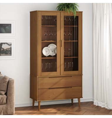  Vitrininė spintelė MOLDE, ruda, 90x35x175cm, pušies masyvas - Pastatomos lentynos, spintelės - 1