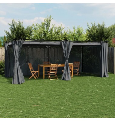  Pavėsinė su užuolaidomis, antracito spalvos, 6x3m, plienas - Lauko pavėsinės - 1