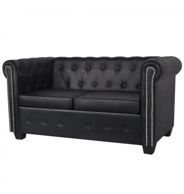  Chesterfield dvivietė sofa, dirbtinė oda, juoda  - Sofos, sofos-lovos - 1