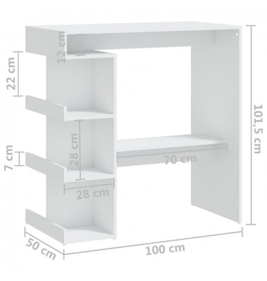  Baro stalas su lentyna, baltas, 100x50x101,5cm, mediena - Stalai - 7