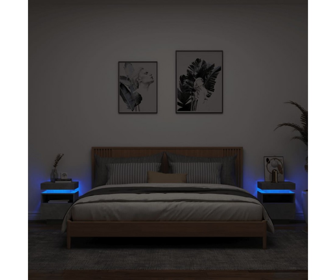 Naktinės spintelės su LED, 2vnt., betono pilkos, 40x39x48,5cm - Naktinės spintelės - 1 Naktinės spintelės su LED, 2vnt., betono pilkos, 40x39x48,5cm - Naktinės spintelės - 1