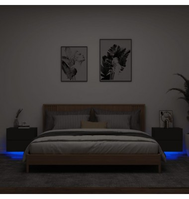  Sieninės naktinės spintelės su LED, 2vnt., juodos - Naktinės spintelės - 1