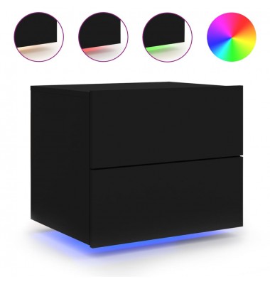  Sieninės naktinės spintelės su LED, 2vnt., juodos - Naktinės spintelės - 5