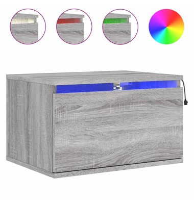  Prie sienos montuojama naktinė spintelė su LED, pilka ąžuolo - Naktinės spintelės - 2