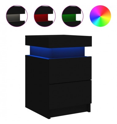  Naktinė spintelė su LED lemputėmis, juodos spalvos, 35x39x55cm - Naktinės spintelės - 2