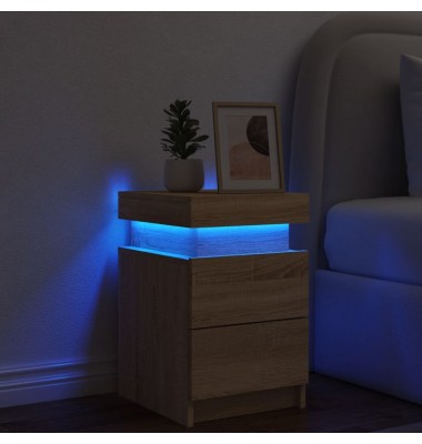  Naktinė spintelė su LED lemputėmis, ąžuolo spalvos, 35x39x55cm - Naktinės spintelės - 4