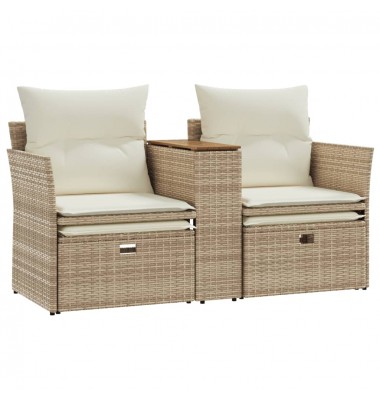  Dvivietė sodo sofa su taburetėmis, smėlio spalvos, poliratanas - Lauko sofos, lovos - 7