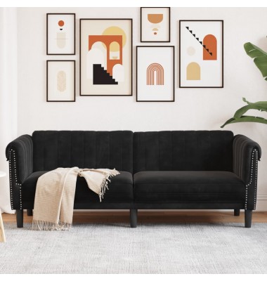  Trivietė sofa, juodos spalvos, aksomas - Sofos, sofos-lovos - 1