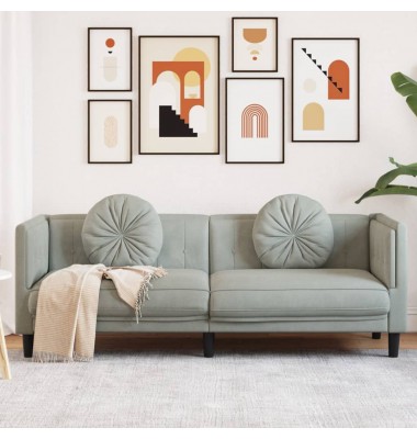  Trivietė sofa su pagalvėlėmis, šviesiai pilkos spalvos, aksomas - Sofos, sofos-lovos - 1