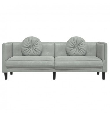  Trivietė sofa su pagalvėlėmis, šviesiai pilkos spalvos, aksomas - Sofos, sofos-lovos - 4
