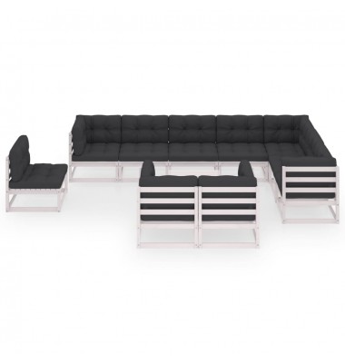 Sodo komplektas su pagalvėmis, 11 dalių, baltas, pušies masyvas - Lauko baldų komplektai - 3