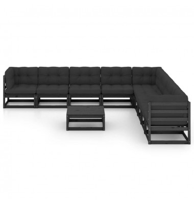  Sodo komplektas su pagalvėmis, 10 dalių, juodas, pušies masyvas - Lauko baldų komplektai - 2