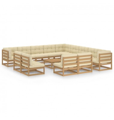 Sodo komplektas su pagalvėlėmis, 14 dalių, medaus rudas, pušis - Lauko baldų komplektai - 1