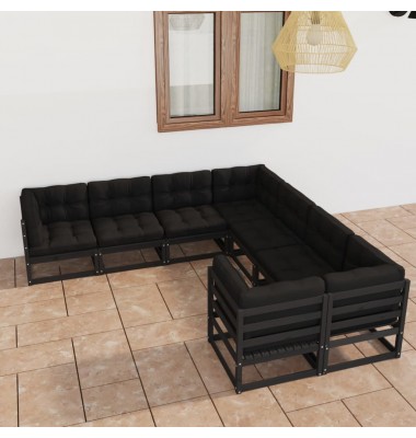  Sodo komplektas su pagalvėmis, 8 dalių, juodas, pušies masyvas - Lauko baldų komplektai - 1